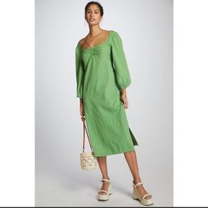 Anthropologie Maeve Low Back MIDI Dress Green